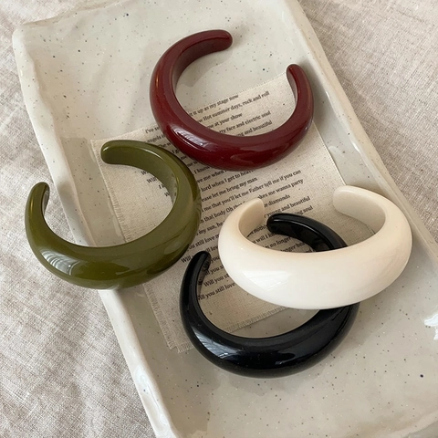 Minimalistische Hars Legering Armring En Ring Voor Vrouwen Koreaanse Stijl Chunky C-Vormige Open Armband Vintage Sieraden