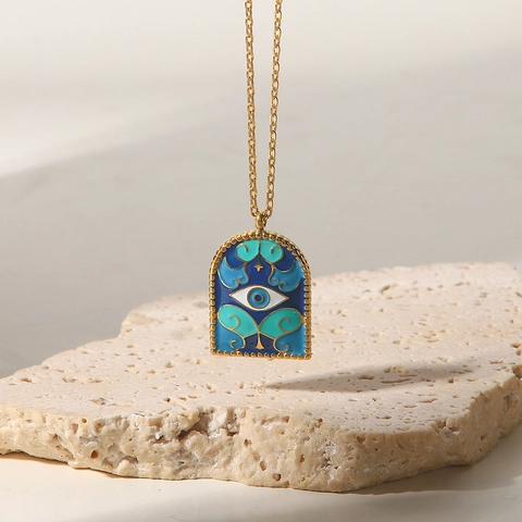 Collier Pendentif Arche Œil De Mauvais Œil Acier Inoxydable 304 Émail Style Romain Vintage Chaîne Dorée Femmes Hommes