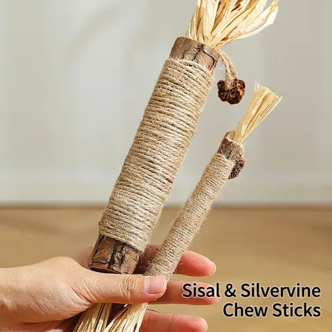 Giocattolo Da Masticare Naturale Silvervine Per Gatti Bastoncino Di Matatabi Con Corda Di Sisal Frutto Di Galla Gioco Interattivo