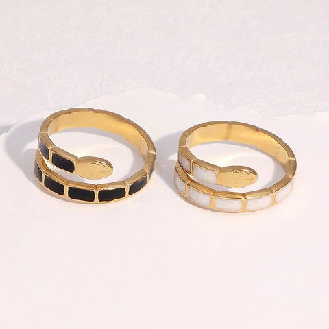 Schlangen Offener Ring Edelstahl Vergoldet Emaille Verstellbar Vintage Tier Schmuck Damen