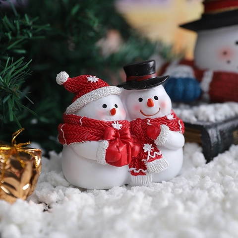 Christmas Snowman Ornaments Resin Figurine Gingerbread House LED Glowing Desktop Decoration Winter Holiday Gift Cartoon