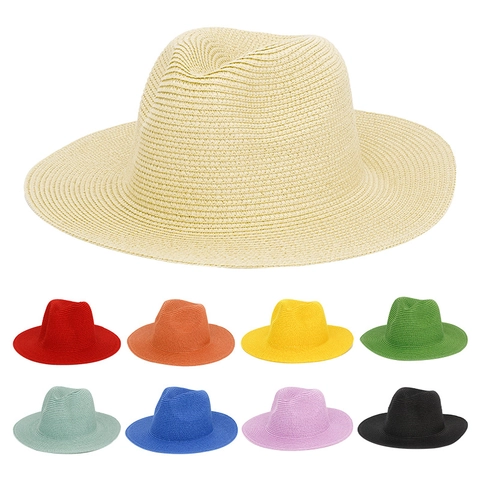 Sombrero de Paja Fedora Vintage para Mujer Ala Ancha Sombrero de Sol de Paja de Papel Tejido para Playa Verano Viaje