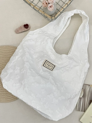 3D Floral Jacquard Shoulder Bag Polyester Large Capacity Casual Tote Handbag Women Sweet Style