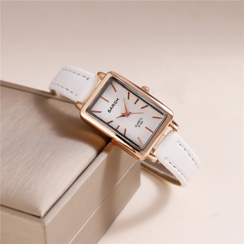 Women Quartz Watch Rectangular Rose Gold Alloy Case Slim PU Leather Strap Simple Vintage Casual Analog Wristwatch For Ladies