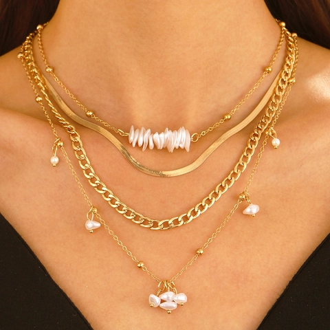 Collar Multicapa de Aleación y Perlas Artificiales de Imitación para Mujer Vintage Punk Cruz Mariposa Corazón Colgante Joyería Barroca Regalo