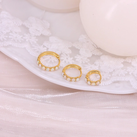 925 Sterling Silver Hoop Earrings 18K Gold Plated Round Opal Huggie Jewelry For Women Minimalist Elegant Luxury Style