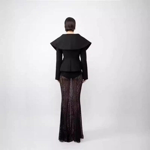 Women Oversized Lapel Jacket Slim Fit Zipper Peplum Hem Woolen Feel Structured Elegant Solid Color Short Coat
