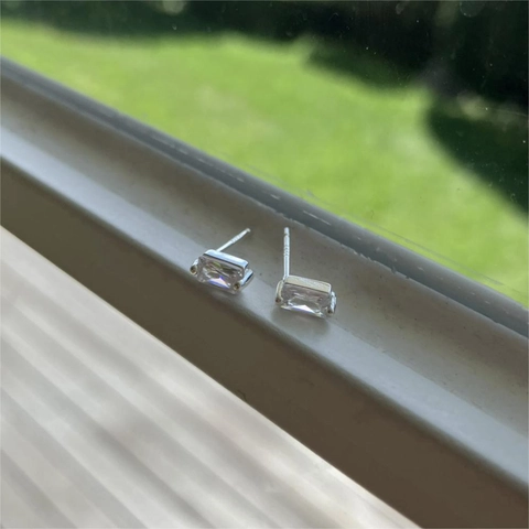 925 Sterling Silber Ohrstecker Für Damen Mit Rechteckigem Zirkonia Minimalistischer Geometrischer Trendiger Schmuck