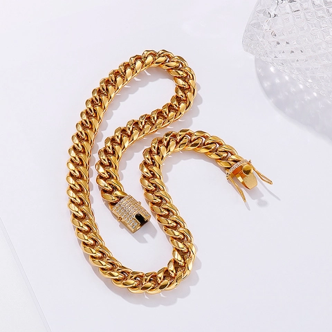 Men Hip Hop Cuban Link Necklace Stainless Steel Iced Out Clasp Thick Chain Punk Streetwear Fashion Jewelry For Him