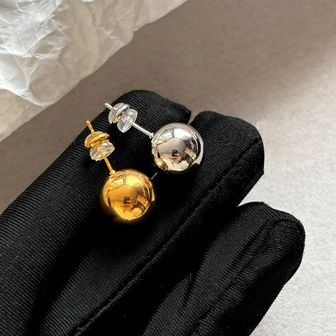 Minimalist Copper Round Ball Stud Earrings With 925 Sterling Silver Post Polished Metallic Gold Silver Ear Jewelry For Women