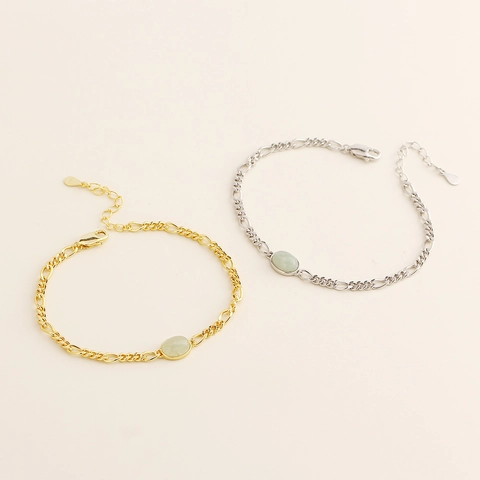 S925 Sterlingsilber Aventurin Armband Für Damen Figaro Kette Ovaler Edelstein Eingelegt Platin Golden Galvanisiert Elegant Hand Schmuck Geschenk