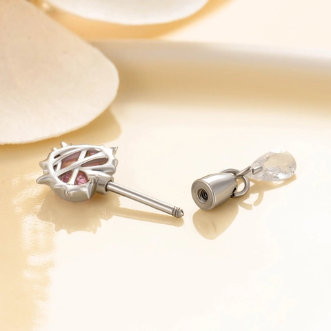 Titanium Steel Heart Cartilage Earring Stud With Zircon Teardrop Pendant Screw Back Small Niche Individual Jewelry For Women