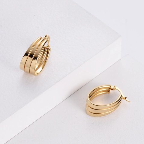 Minimalistische Edelstahl-Drei-Lagen-Kreisohrringe Vergoldeter Geometrischer Modeschmuck Für Frauen Tägliche Accessoires