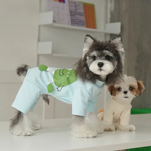 Pet Dog Four-Legged Pajamas Cartoon Fruit Print Jumpsuit Soft Knitted Cotton Puppy Bodysuit Sleepwear Small Dog Clothes