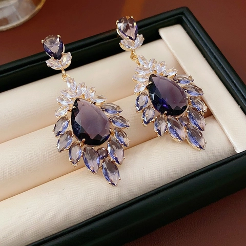 Orecchini Pendenti Fiore Goccia Acqua Con Perno In Argento Sterling 925 Rame Zircone Gioielli Lusso Vintage