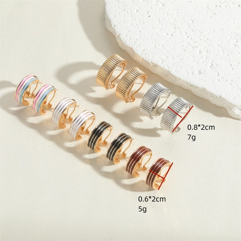 Vintage French Striped Enamel Hoop Earrings Copper 14K Gold Plated C-Shaped Stud Earrings For Women Retro Fashion Jewelry