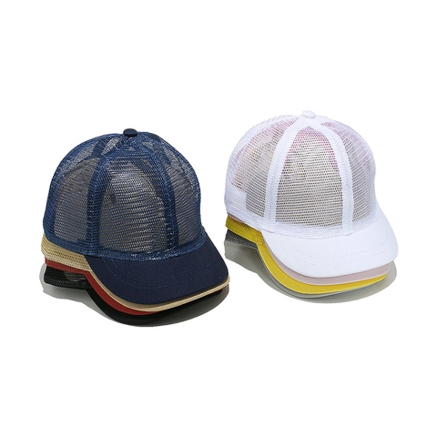 Mesh Baseball Cap Breathable Short Brim Solid Color Polyester Cotton Adjustable Summer Sun Hat For Men Women