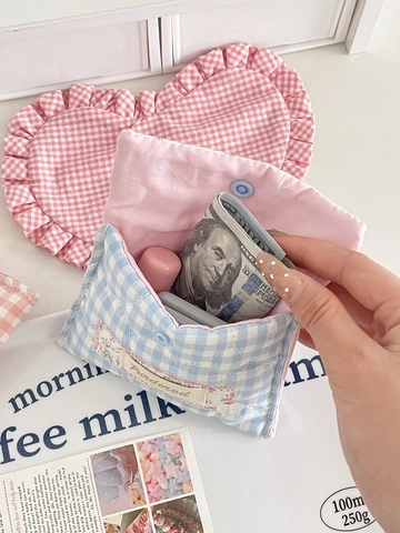 Pochette In Cotone Trapuntato A Quadretti E Fiori Borsa Portaoggetti Portatile Per Assorbenti Monete Organizer Trucco Stile Pastorale