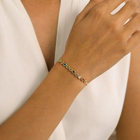 Bracciale In Acciaio Inossidabile Con Zirconia Cubica Colorata Catena A Serpente Gioielli Minimalisti Arcobaleno Per Donna