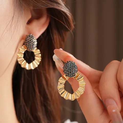 Orecchini Pendenti Rotondi Ondulati In Lega Con Strass Blu E Perno In Argento Sterling 925 Gioielli Di Lusso Per Donna
