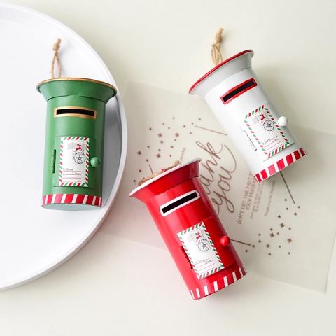 Christmas Mini Metal Mailbox Hanging Ornaments Iron Tinplate Storage Box To Santa Claus Festive Party Tree Decor