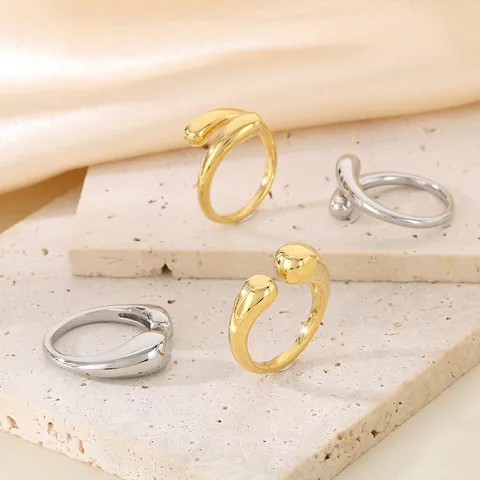 Anillo Abierto De Metal Fluido Gota De Agua Minimalista Acero Inoxidable 316L Ajustable Joyería Mujer