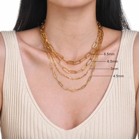 Roestvrijstalen Paperclip Ketting Voor Dames 18K Verguld Geometrische Rechthoekige Schakels Gelaagde Minimalistische Sieraden