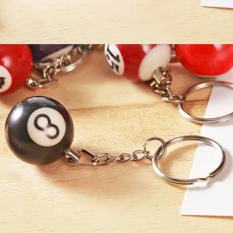Portachiavi Creativo Mini Palla da Biliardo Nera 8 Ciondolo Snooker in Resina Regalo per Appassionati di Sport Accessorio