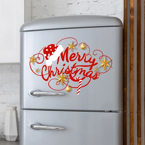 Adesivi Murali Buon Natale PVC Decalcomanie Per Finestre Doppia Faccia Per Porta In Vetro Frigorifero Decor