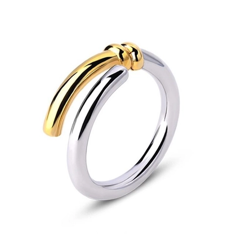 S925 Sterling Silver Twisted Rope Two-Tone Open Ring For Women Minimalist Adjustable Knot Design Jewelry Finger Ring