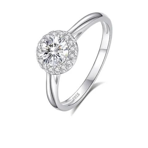Anillo de Plata de Ley 925 Moissanita para Mujer Corte Redondo Halo Circonia Anillo de Compromiso Boda Ajustable Joyería Regalo