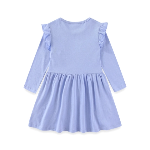 Vestido Niñas Lavanda Algodón Manga Larga Hombro Volantes Patchwork Floral Casual Línea A