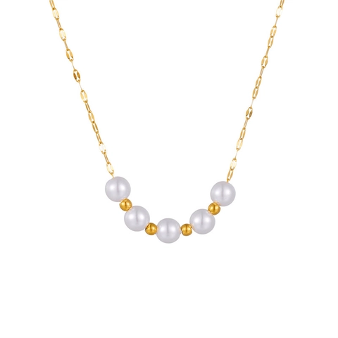 Minimalistische Titanstahl Künstliche Perle Anhänger Halskette Gold Galvanisiert Boxkette Choker Für Damen Luxus Mode Schmuck