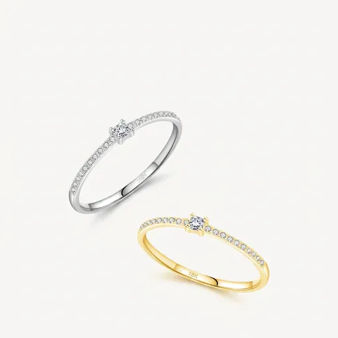 925 Sterling Silber Ring Quadratischer Zirkonia Minimalistisch Mikro-Set Modischer Koreanischer Stil Schmuck Für Frauen