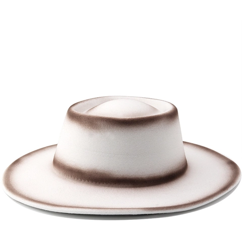 Boater Fedora Hat Polyester Cotton Blend Felt Flat Top Wide Brim Retro Jazz Two Tone Gradient Burnt Edge Vintage Fashion