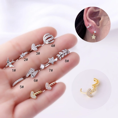 Pendiente De Cartílago Geométrico Cobre Zircón Micro Incrustado Tragus Piercing Pequeño Aro Joyería Para Mujeres