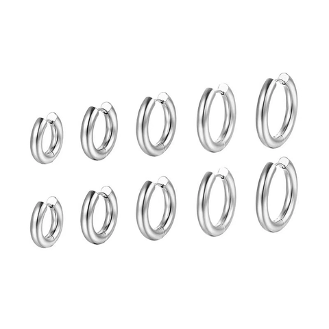 Boucles d'Oreilles Créoles Épaisses en Acier Inoxydable Minimaliste pour Hommes Femmes Or Argent Noir Bijoux Piercing