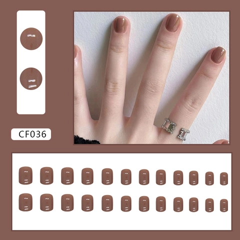 Caramel Press On Nails Short Square Round Glossy Solid Color Brown False Nails Wearable Daily Style Women