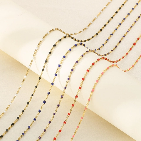 Roestvrijstalen Satellietketting Ketting Met Gekleurde Emaille Hars Kralen Bohemian Minimalistische Sieraden Voor Dames
