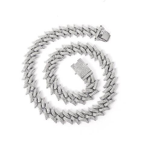 Iced Out Hip Hop Cuban Link Chain Necklace For Men Women Alloy Rhinestone Spiky Link Necklace Fashion Jewelry Gift