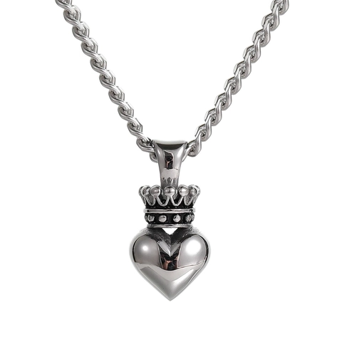 Hip Hop Titanium Steel Crown Heart Pendant Necklace Retro Distressed Gothic Punk Jewelry Twisted Rope Chain For Men Women