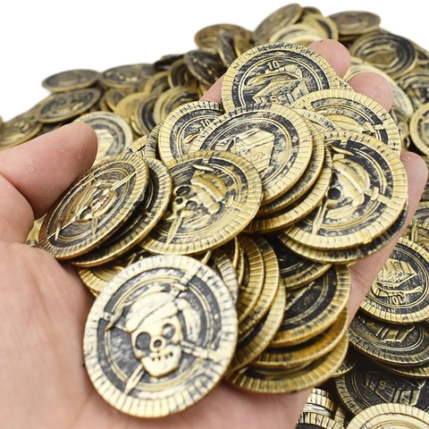 Pirate Gold Coins Plastic Retro Treasure Props Skull Pattern Role Play Party Decorations Educational Toys Accessory
