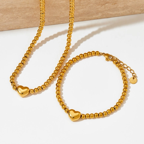 Gioielli Collana E Bracciale Di Perline In Acciaio Inossidabile Da Donna Pendente A Cuore Minimalista Accessorio