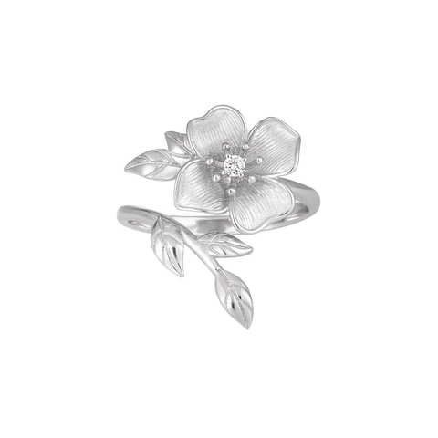 S925 Sterlingsilber Blume Offener Ring Für Damen Minimalistisch Französisches Temperament Zirkonia Eingelegt Blatt Rebe Verstellbar Schmuck