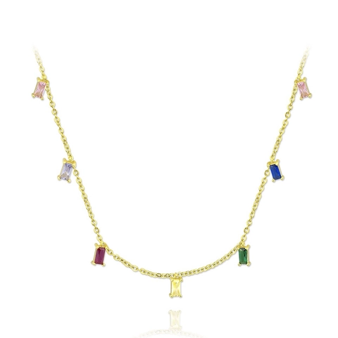 Collana Arcobaleno In Argento Sterling 925 Con Ciondolo In Rame E Zirconia Baguette Colorata Catena Da Clavicola Minimalista Per Donne
