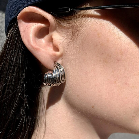 Orecchini A Lobo Torsione Irregolare Con 925 Sterling Silver Earring Post Spirale Coste Gioielli In Rame Da Donna