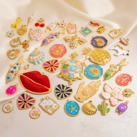 DIY Charms Pendants Stainless Steel Enamel Colorful Animal Flower Shapes For Jewelry Making Bracelet Necklace Accessories