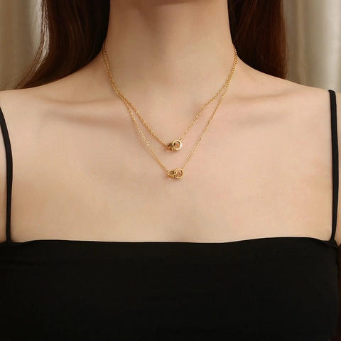 Mehrlagige Halskette Und Ohrringe 18K Vergoldet Edelstahl Ineinandergreifende Kreise Geometrischer Modeschmuck Damen