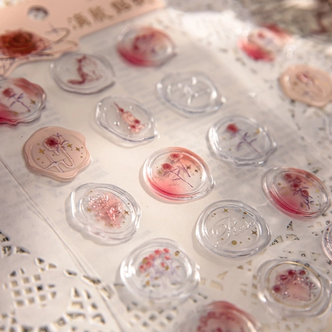 Vintage Rose Wax Seal Stickers Epoxy Relief Gold Stamping Floral Butterfly For Scrapbooking Journaling DIY Decor
