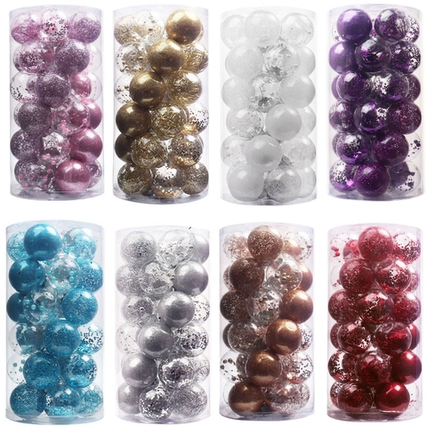 Christmas Ball Ornaments Plastic Clear Filled Sequins Ribbon Hanging Decorations For Holiday Party Tree